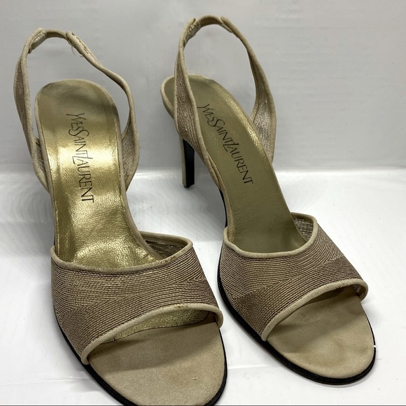 Yves Saint Laurent Shoes - Yves Saint Laurent mesh gold heels 8.5 slingback